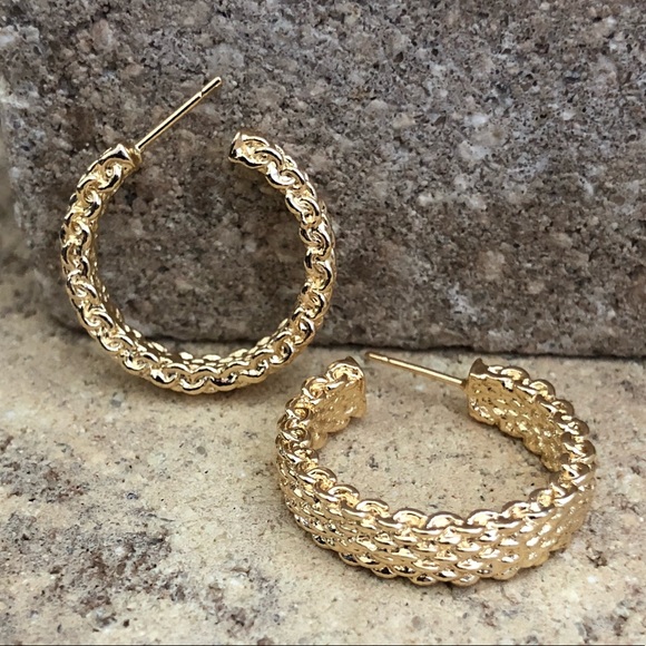 Luxury Semi Hoop Earrings | 14 Gold Plated - Picture 3 of 8